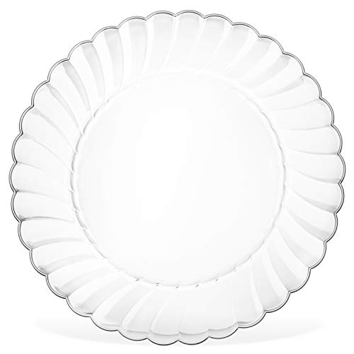 50 Clear Hard Plastic Plates Set By Oasis Creations - 9" Clear Round Disposable Plate - Washable and Reusable