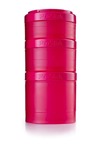 BlenderBottle ProStak Twist n' Lock Storage Jars Expansion 3-Pak with Pill Tray, Pink/Pink