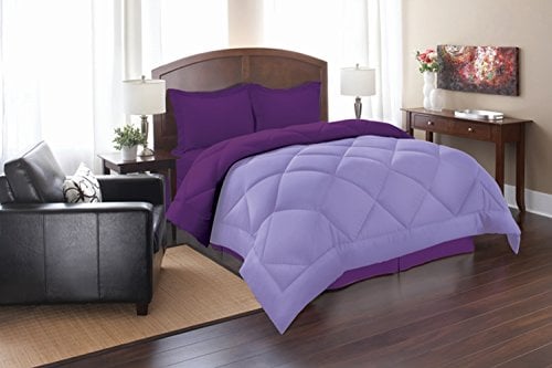 Book Cover Super Soft Goose Down 3pc REVERSIBLE Alternative Comforter - All Sizes and Many Colors Available, QUEEN, Lilac/Purple