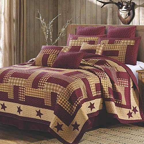 Book Cover Virah Bella 3 Piece King Cabin Quilt Bedding Set - Homestead Red - Rustic Country Reversible Patchwork Comforter Set with Decorative Pillow Shams