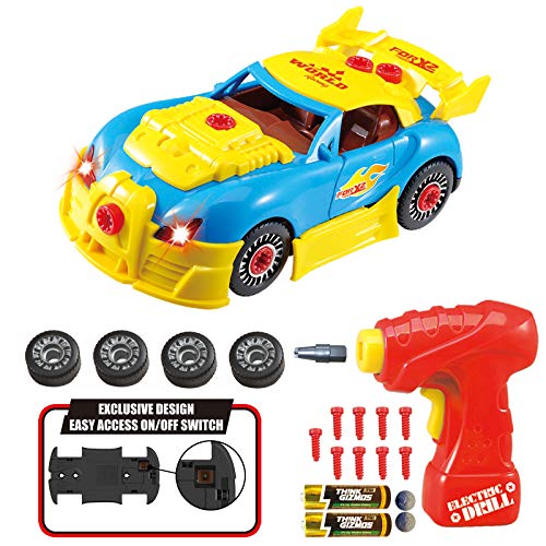 Book Cover Think Gizmos Take Apart Toy Racing Car Set - Lights up and Real Engine Sounds - Exclusive Version - 30 Piece Pretend Play Car Set