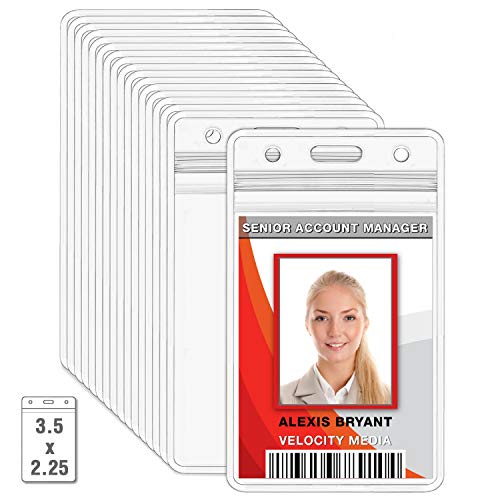 MIFFLIN Plastic Waterproof ID Badge Holders (10 Pack), Vertical Hanging Card Holder with Zipper, Clear Resealable Bulk Nametag Holders