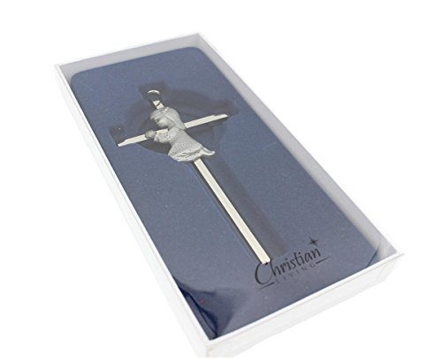 Book Cover Silver Toned Girl Wall Cross Infant Blessing Baby Plaque Wall Decor Hanging Gift