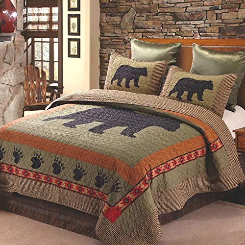 Virah Bella King Quilt Bedding Set - 3-Piece - Bear & Paw Printed Reversible Quilt with 2 Matching Pillow Shams