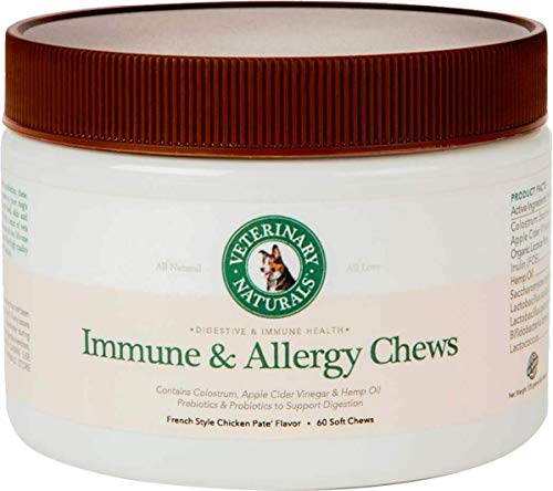 Book Cover Veterinary Naturals - Immune & Allergy Chews - Probiotic Dog Treats - 60 Soft Chews - Allergy Relief from Food & Environmental Allergies, Help Improve Skin & Coat, Boost Overall Health