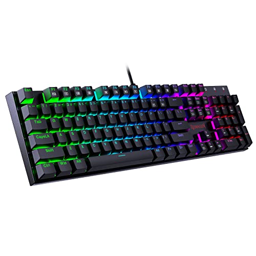 Redragon K551-N Mechanical Gaming Keyboard with Clicky Steel Aluminum Series Vara 104 Keys Wired Computer Keyboard for Windows PC Games (Black Not Backlit)