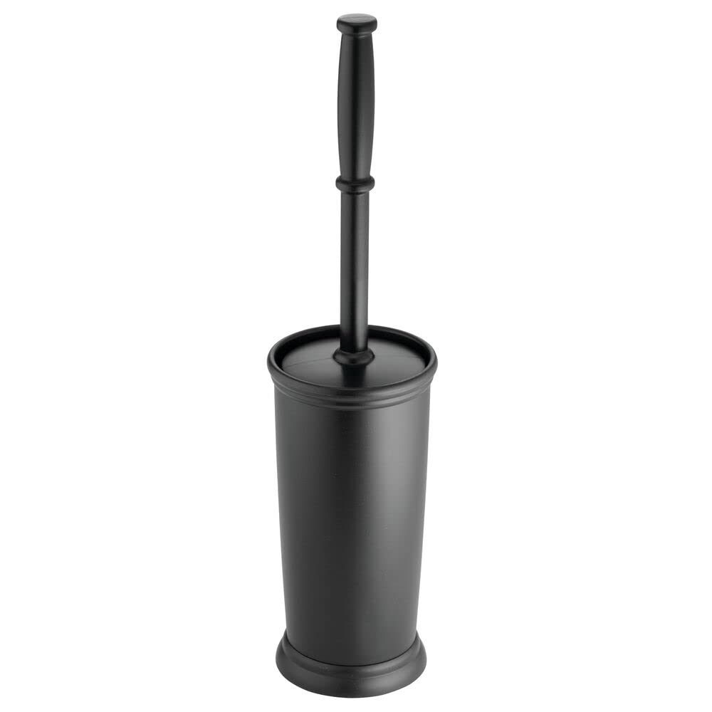 Book Cover mDesign Toilet Bowl Brush and Holder - Covered Bathroom Toilet Brush - Standing Toilet Bowl Scrubber in Modern Holder - Compact, Space Saving, Deep Cleaning Brush for Toilet - Hyde Collection - Black