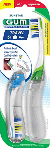 GUM Travel Toothbrush with Antibacterial Bristles & Folding Handle, Soft Bristles, 2 Count