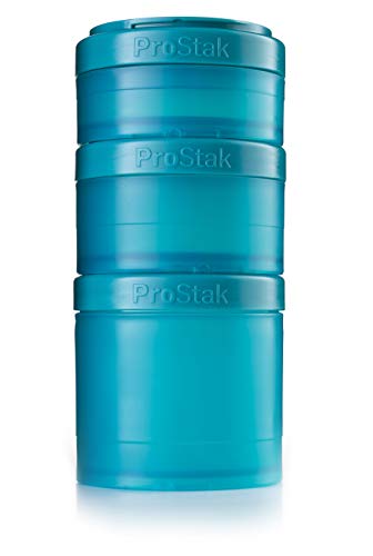 BlenderBottle C01733 pro stak ProStak Twist n' Lock Storage Jars Expansion 3-Pak with Pill Tray, Teal/Teal