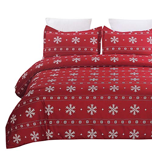 Book Cover Vaulia Lightweight Microfiber Duvet Cover Set, Snowflake Pattern Design for Christmas New Year Holidays, Red Color - Queen Size