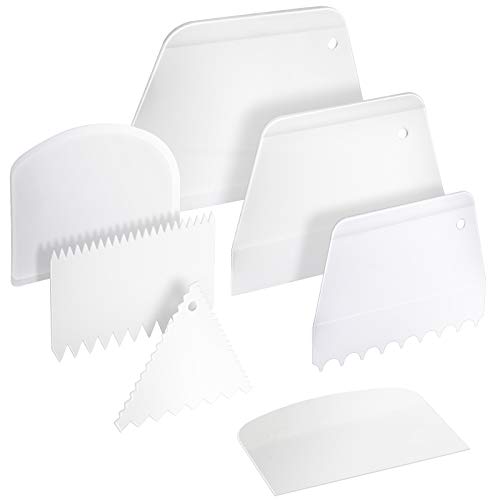 Teenitor Cake Scraper Cake Smoother, 7 Pcs Dough Scraper Bowl Scraper Cutters Cake Icing Scraper Smoother Tool Set for Bread Dough Cake Fondant Icing