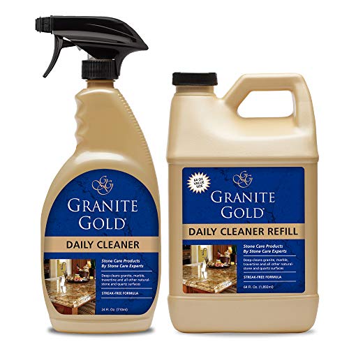 Book Cover Granite Gold Daily Cleaner Spray and Refill Value Pack Streak-Free Cleaning for Granite, Marble, Travertine, Quartz, Natural Stone Countertops, Floors - Made in the USA, Clear