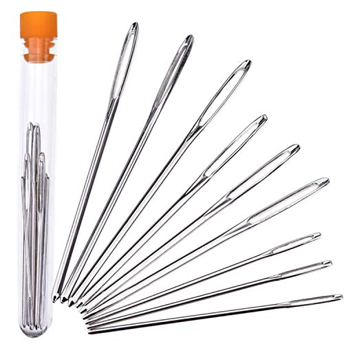 Book Cover Large-Eye Blunt Needles Steel Yarn Knitting Needles Sewing Needles, 9 Pieces (Silver)