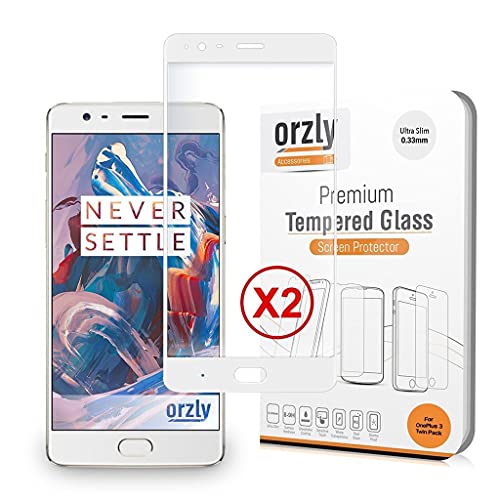 Book Cover OnePlus 3 / OnePlus 3T Screen Protectors, TWIN PACK of Orzly 2.5D Pro-Fit V2 Tempered Glass Screen Protector for Original 2016 Model Oneplus THREE & OnePlus 3T Version - Transparent with WHITE Rim