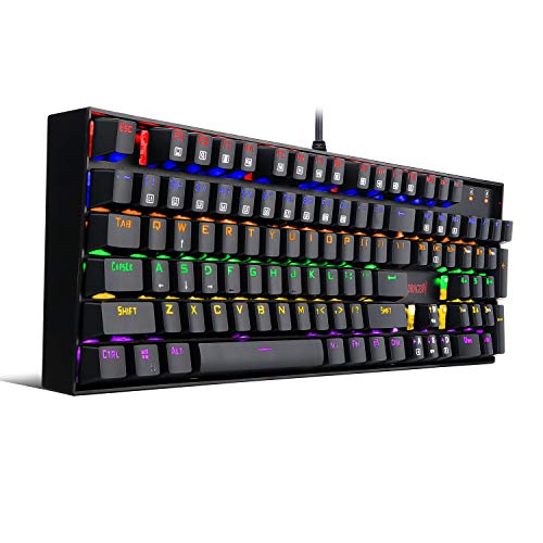 Book Cover Redragon K551-R Mechanical Gaming Keyboard with Cherry MX Blue Switches Vara 104 Keys Numpad Tactile USB Wired Computer Keyboard Steel Construction for Windows PC Games (Black Rainbow LED Backlit)