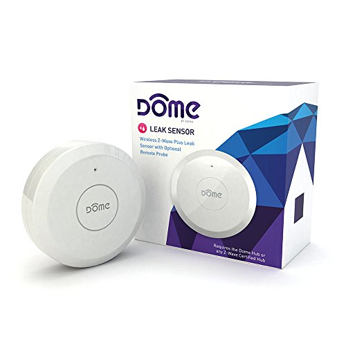 Book Cover Dome Home Automation Leak Sensor Wireless Z-Wave Plus with Remote Probe, Water Resistant, White (DMWS1)