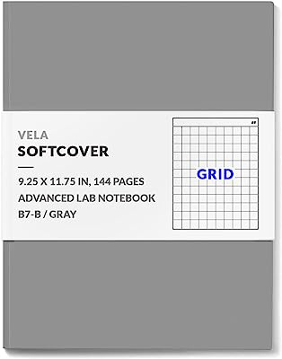 Book Cover Vela Sciences B7-B Expanded Softcover Lab Notebook, 9.25 x 11.75 in, 144 Pages, Gray Cover (5mm Grid, 1-Pack)