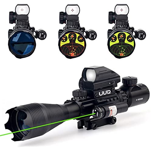 Book Cover UUQ 4-16x50 Tactical Rifle Scope Red/Green Illuminated Range Finder Reticle W/ Laser Sight and Holographic Reflex Dot Sight (Green Laser)