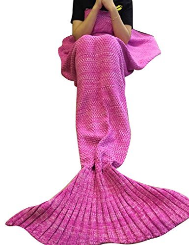 Book Cover Feiuruhf Knitted Mermaid Tail Blanket for Adults Teens, Kids Crochet Snuggle Mermaid, All Seasons Sleeping Blanket (Pink)