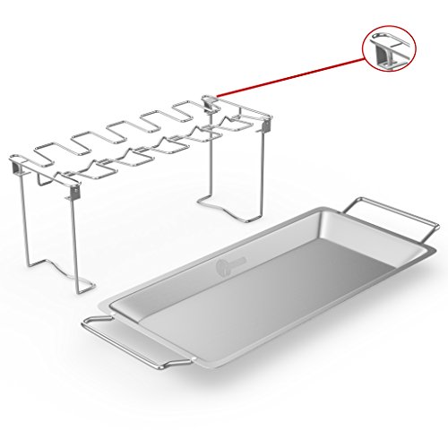Cave Tools Chicken Wing & Leg Rack for Grill Smoker or Oven - Stainless Steel Vertical Roaster Stand & Drip Pan for Cooking Vegetables in BBQ Juices - Dishwasher Safe Barbecue Accessories