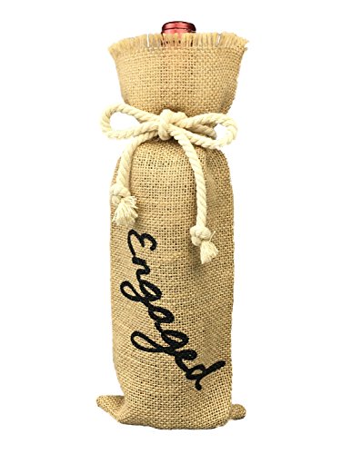 OYAMIHUI Engagement Party Decorations, Burlap Wine Bag Engagement, Burlap Wine Bottle Gift Bag with Painting (Engaged)