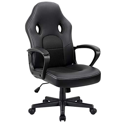 Book Cover Furmax Office Chair Desk Leather Gaming Chair, High Back Ergonomic Adjustable Racing Chair,Task Swivel Executive Computer Chair Headrest and Lumbar Support (Black)