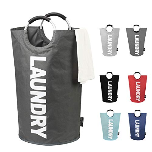 DOKEHOM 82L Large Collapsible Washing Laundry Basket Bag (7 Colors) for Bedroom, Fabric (Dark Grey, L)