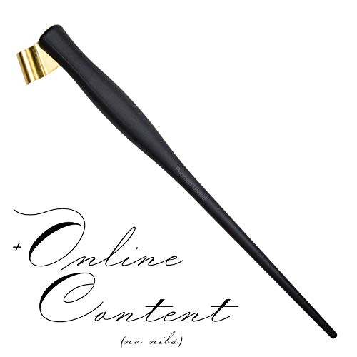 Dual Plastic Calligraphy Oblique Nib Pen Holder and Stub Italic Dip Pen with Removable Multi-Fit Brass Flange with Online Content by Penmen United