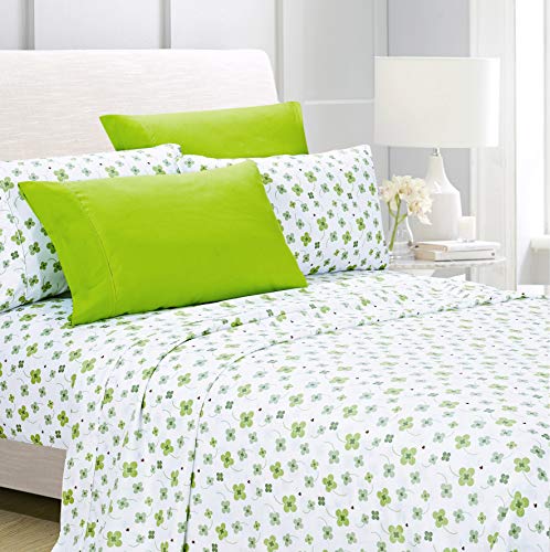 Book Cover American Home Collection Deluxe 6 Piece Printed Sheet Set Highest Quality Of Brushed Fabric, Deep Pocket Wrinkle Resistant - Hypoallergenic (King, Lime Green Floral)