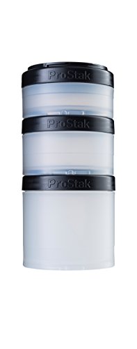 Book Cover BlenderBottle ProStak Twist n' Lock Storage Jars Expansion 3-Pak with Pill Tray, White/Black