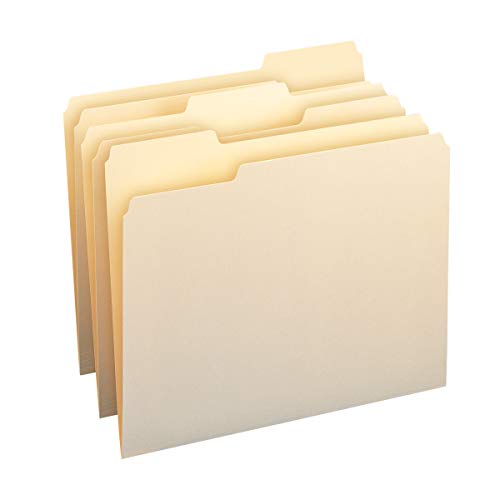 Book Cover Amazon Basics 1/3-Cut Tab, Assorted Positions File Folders, Letter Size, Manila - Pack of 100