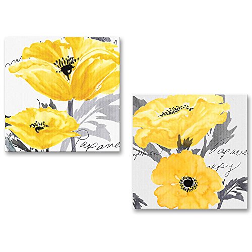 Book Cover Genius Décor Gray Yellow Flower Floral Canvas Wall Art Modern Prints