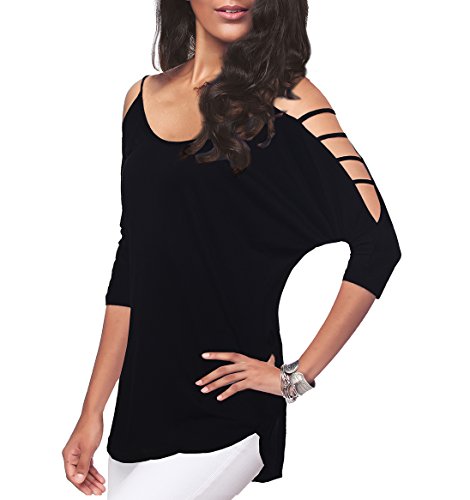 Book Cover Women's Casual Loose Hollowed Out Shoulder Three Quarter Sleeve Shirts