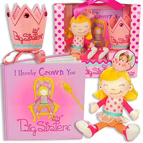Book Cover Big Sister Gift Set- I Hereby Crown You Big Sister Book, Doll, and Child Size Crown