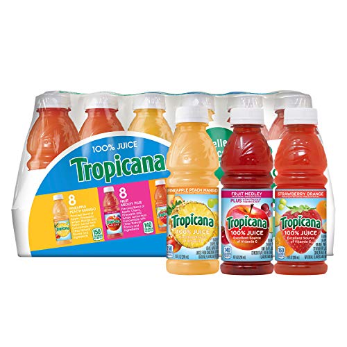 Book Cover Tropicana 100% Juice 3-Flavor Fruit Blend Variety Pack, 10 Fl Oz, Bottles, (Pack of 24)