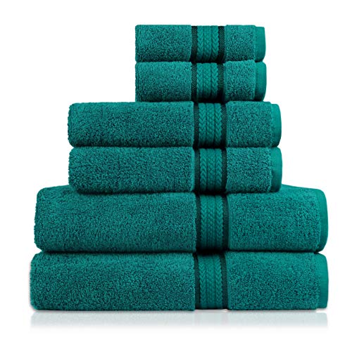 Book Cover COTTON CRAFT Ultra Soft 6 Piece Towel Set -Â  Highly Absorbent Bathroom Shower - Premium Ringspun Cotton 580 GSM - 2 Oversized Large Bath Towels 30x54, 2 Hand Towels 16x28, 2 Wash Cloths 12x12 - Teal