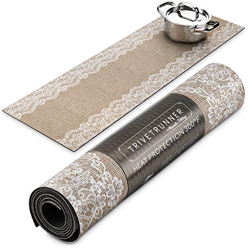 Book Cover Trivetrunner :Decorative Trivet and Kitchen Table Runners Handles Heat Up to 300F, Anti Slip, Hand Washable, and Convenient for Hot Dishes and Pots,Hand Washable (Jute and Lace)