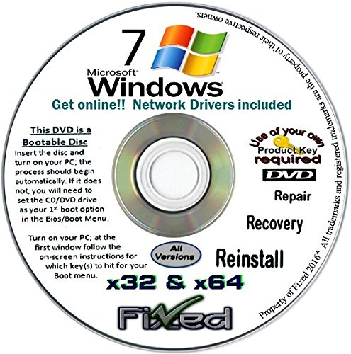 Recovery disc Compatible w/All Versions of Windows 7 Recovery Disc for 32 & 64 Bit Systems. Factory Fresh Re-Install w/Network Drivers. Free Fast Tech Support!!