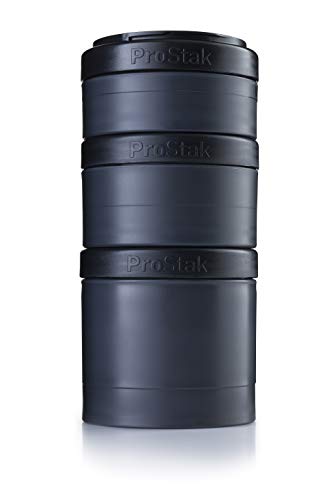 BlenderBottle C01729 pro stak ProStak Twist n' Lock Storage Jars Expansion 3-Pak with Pill Tray, 40cc, All Black