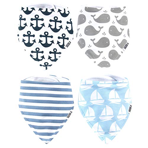Book Cover Stadela Baby Adjustable Bandana Drool Bibs for Drooling and Teething Nursery Burp Cloths 4 Pack Baby Shower Gift Set for Boys - Nautical for Sailor with Whales Anchors Stripes Boats Yachts