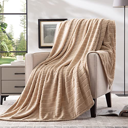 Book Cover Bertte Plush Throw Blanket Super Soft Fuzzy Warm Blanket | 330 GSM Lightweight Fluffy Cozy Luxury Decorative Stripe Blanket for Bed Couch - 50