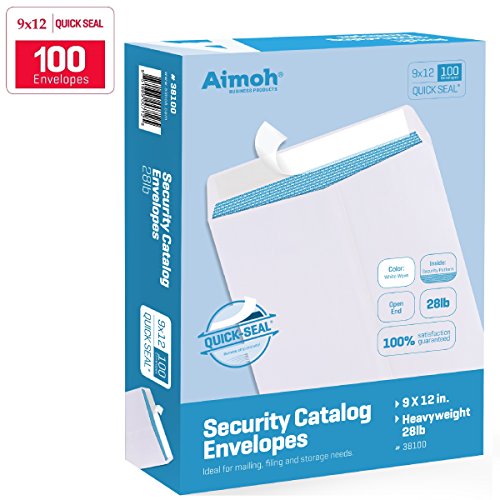 Book Cover 100 9 x 12 SELF Seal Security White Catalog Envelopes - 28lb - Security Tinted, Ultra Strong Quick-Seal, 9 x 12 inch (38100)