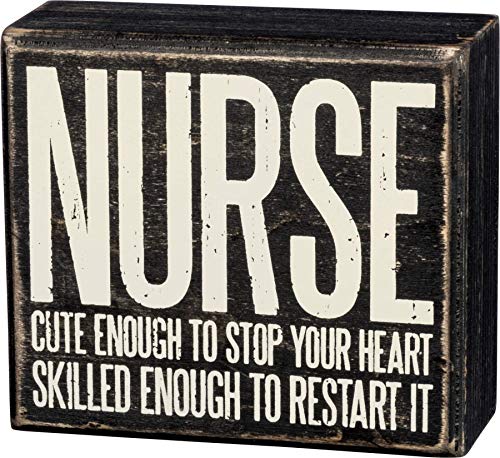 Primitives by Kathy 33803 Box Sign, 4" x 3.5", Nurse Cute Enough to Stop Your Heart
