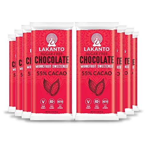 Book Cover Lakanto Sugar Free Chocolate Bars - 55% Dark Cacao, Sweetened with Monkfruit Sweetener, 3g Net Carbs, Keto, Gluten Free, All Natural, Snack, Hot Chocolate, Truffle (Original Chocolate - 8 Pack)
