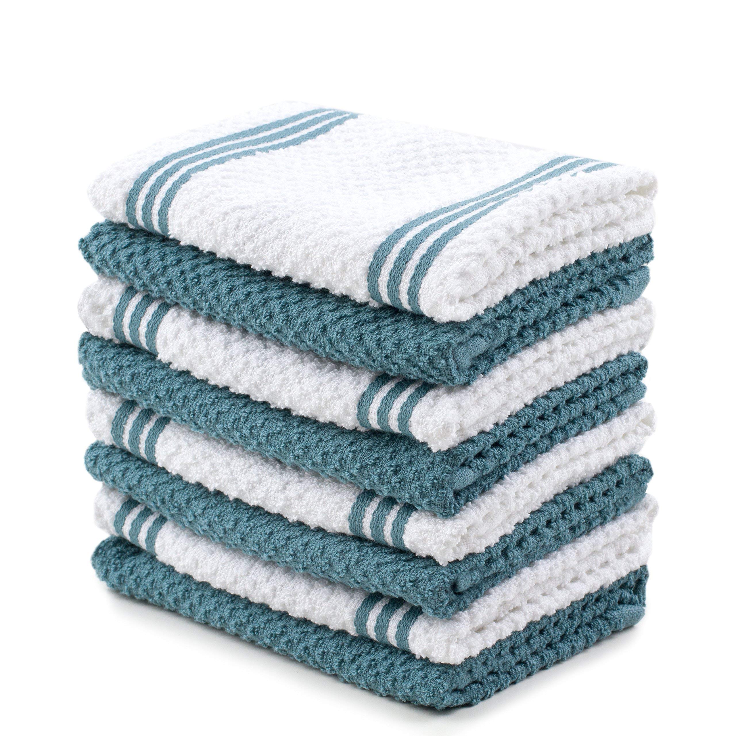 Book Cover Sticky Toffee Cotton Terry Kitchen Dishcloth, 8 Pack, 12 in x 12 in, Blue Stripe
