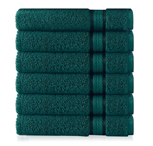 Book Cover COTTON CRAFT Ultra Soft 6 Pack Hand Towels 16x28 Teal Weighs 6 Ounces Each - 100% Pure Ringspun Cotton - Luxurious Rayon Trim - Ideal for Everyday use - Easy Care Machine wash
