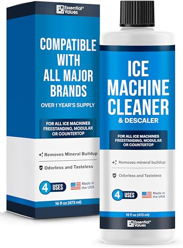Essential Values Ice Machine Cleaner, Nickel Safe Descaler | Ice Maker Cleaner, Universal Application for Affresh/Whirlpool 4396808, Manitowac, Ice-O-Matic, Scotsman, Follett Ice Makers, 16OZ