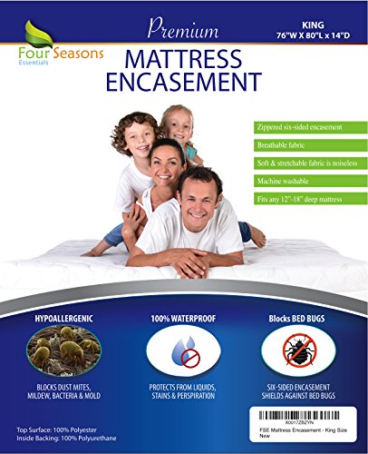 Book Cover Four Seasons Essentials King Mattress Protector Bedbug Waterproof Zippered Encasement Hypoallergenic Premium Quality Cover Protects Against Dust Mites Allergens
