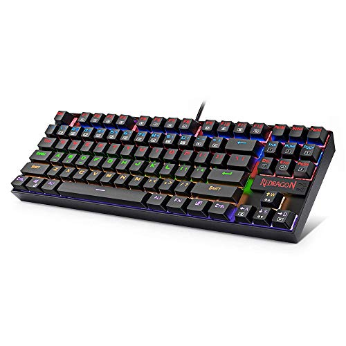 Book Cover Redragon K552 Mechanical Gaming Keyboard, RGB Rainbow Backlit, 87 Keys, Tenkeyless, Compact Steel Construction with Cherry MX Blue Switches for Windows PC Gamer (Black)