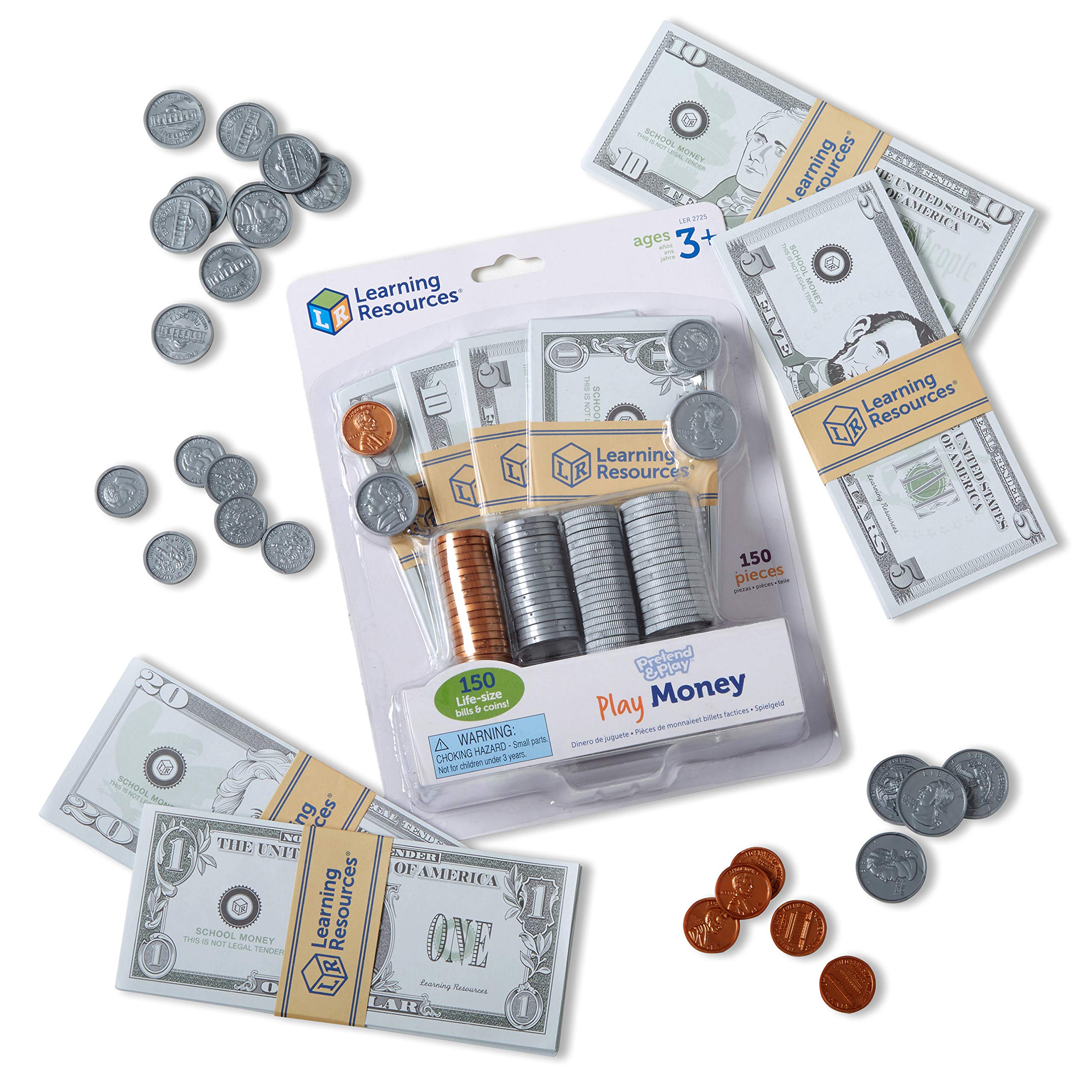 Book Cover Learning Resources Pretend Play Money - 150 Pieces, Ages 3+ Play Money for Kids, Pretend Money for Kids, Play Money Set, Money and Banking Play Toys, Toddler Learning Toys